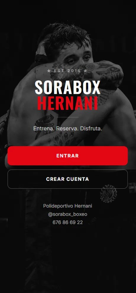 Sorabox Hernani aplikazioaren sarrera pantaila mugikorrean